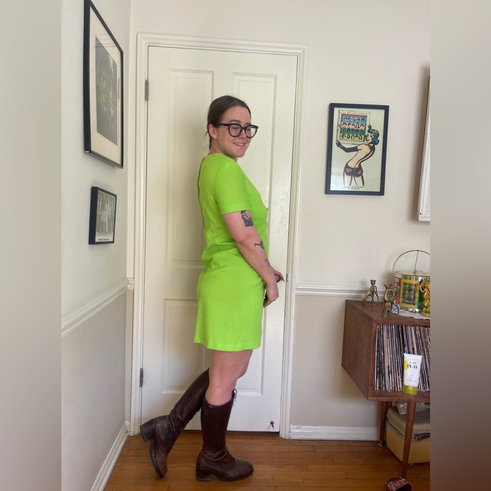 60S Vintage Bright Green Mini Dress - Picture 2 of 7